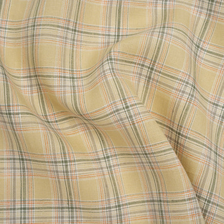 Lightweight Linen Woven - Yellow Beige, Basil Green and Orange Plaid