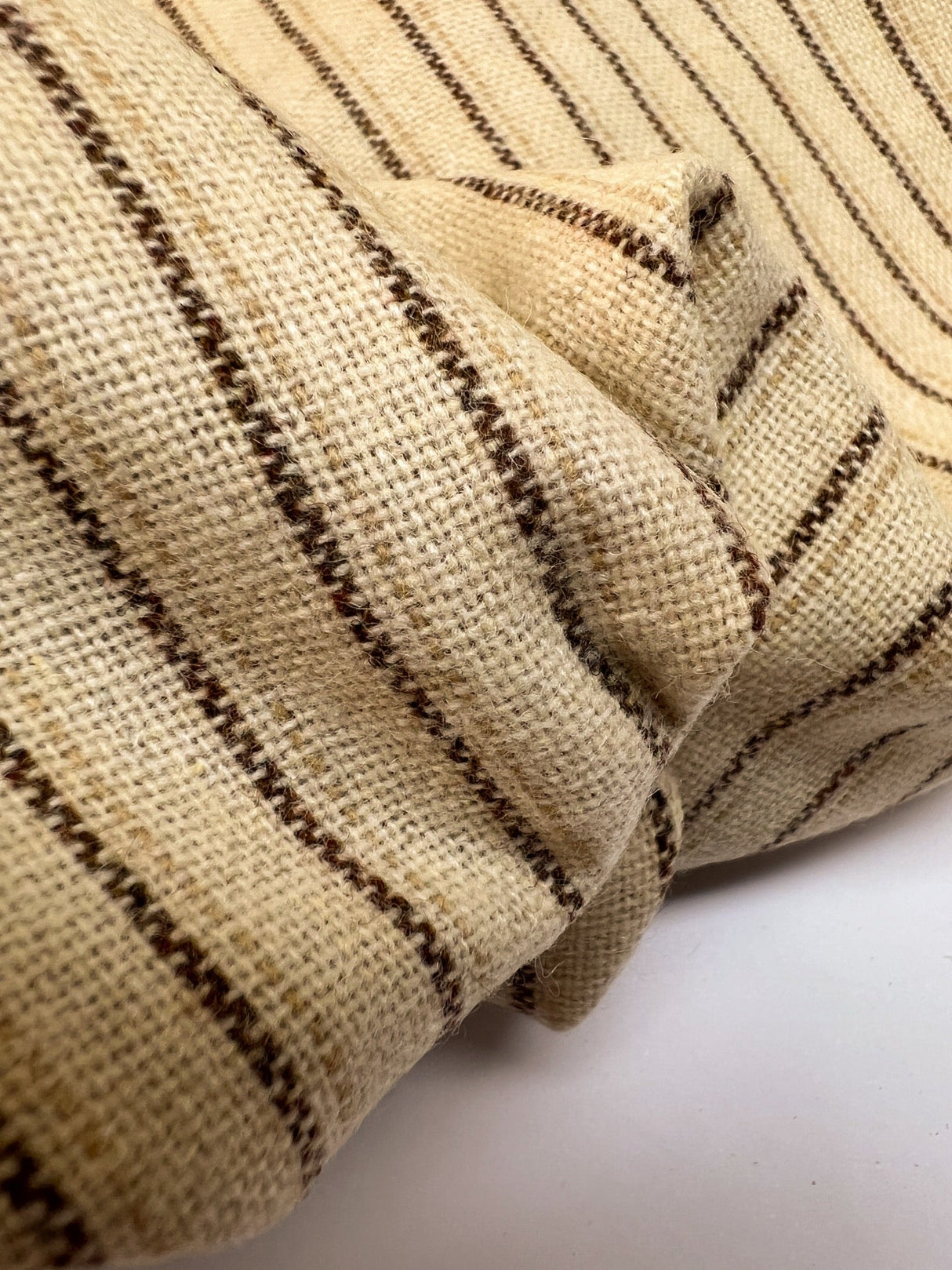 Wool Acrylic Striped Fabric Brown Beige
