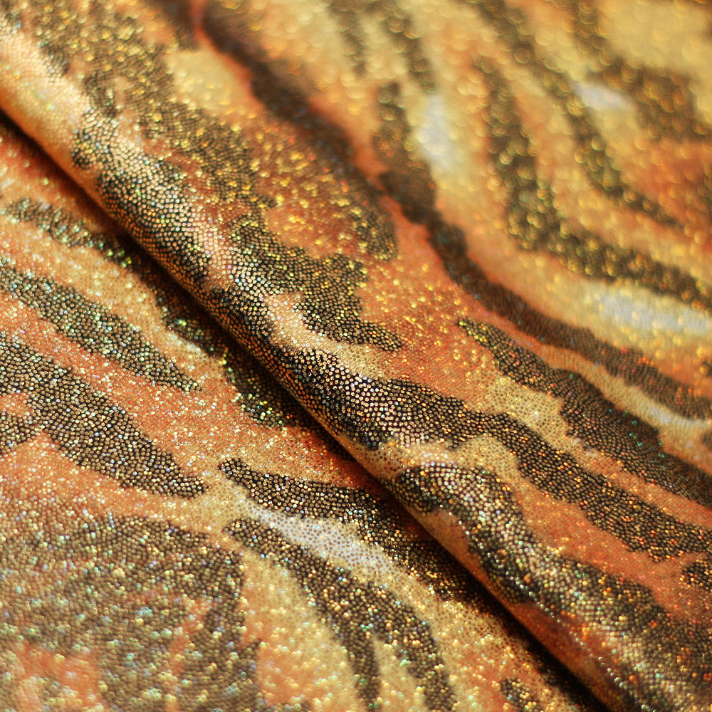 Tiger Polyester Spandex Fabric - Black/Brown Tiger Print, 240 GSM, 58/60" Width (1 Yard)