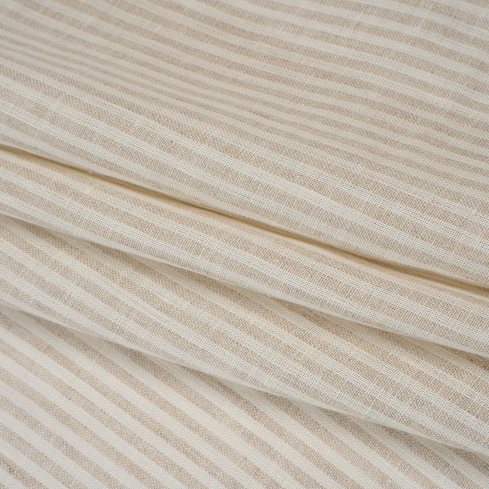 Lightweight Linen Woven - Natural and Beige Candy Stripes - Famous Australian Designer Deadstock