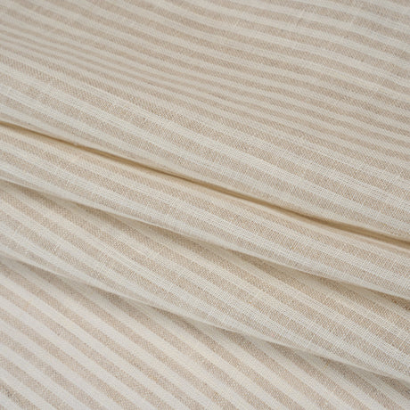 Lightweight Linen Woven - Natural and Beige Candy Stripes - Famous Australian Designer Deadstock