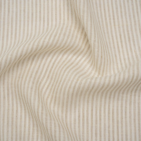 Lightweight Linen Woven - Natural and Beige Candy Stripes - Famous Australian Designer Deadstock