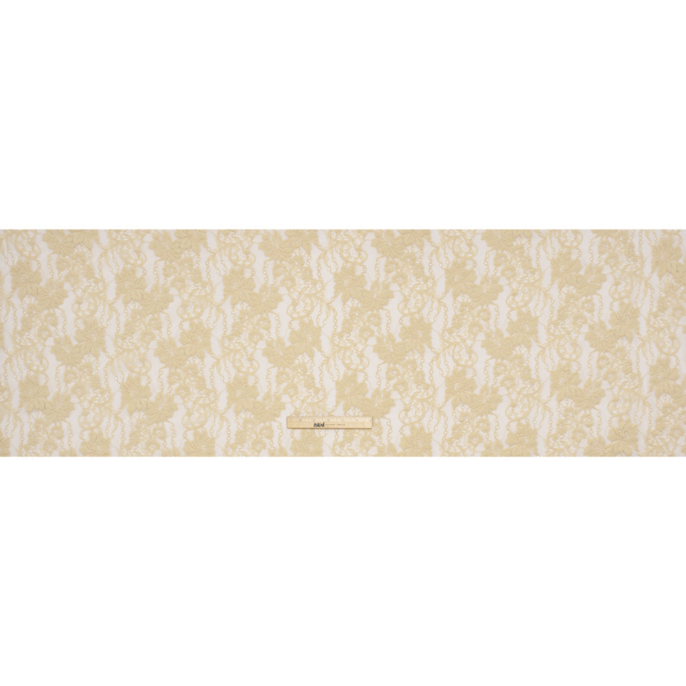 Stretch Corded Lace - Parchment Floral - Famous Australian Designer Deadstock