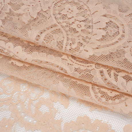 Cotton Blend Re-Embroidered Lace with Scalloped Edges - Dusty Peach Paisley - Famous Australian Famous Australian Designer Deadstock