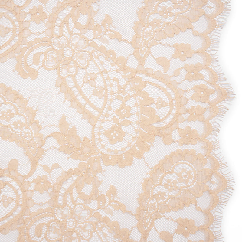 Cotton Blend Re-Embroidered Lace with Scalloped Edges - Dusty Peach Paisley - Famous Australian Famous Australian Designer Deadstock