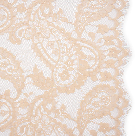 Cotton Blend Re-Embroidered Lace with Scalloped Edges - Dusty Peach Paisley - Famous Australian Famous Australian Designer Deadstock
