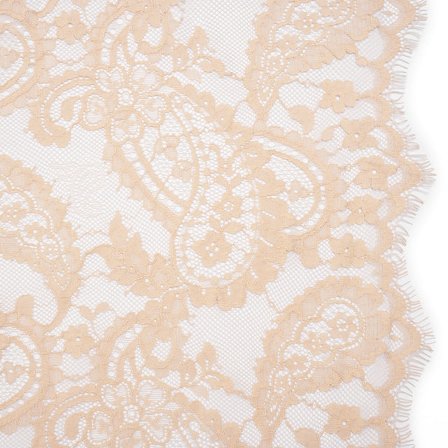 Cotton Blend Re-Embroidered Lace with Scalloped Edges - Dusty Peach Paisley - Famous Australian Famous Australian Designer Deadstock