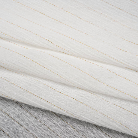 Crinkled Cotton Gauzy Woven with Metallic Pinstripes - White and Gold - Famous Australian Famous Australian Designer Deadstock