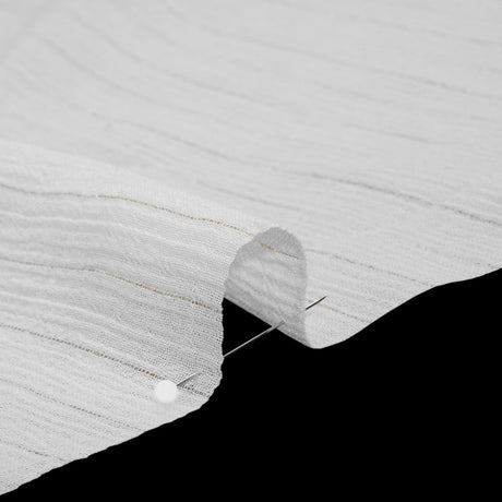 Crinkled Cotton Gauzy Woven with Metallic Pinstripes - White and Gold - Famous Australian Famous Australian Designer Deadstock