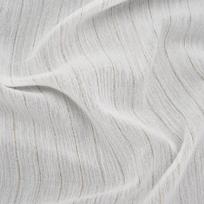 Crinkled Cotton Gauzy Woven with Metallic Pinstripes - White and Gold - Famous Australian Famous Australian Designer Deadstock