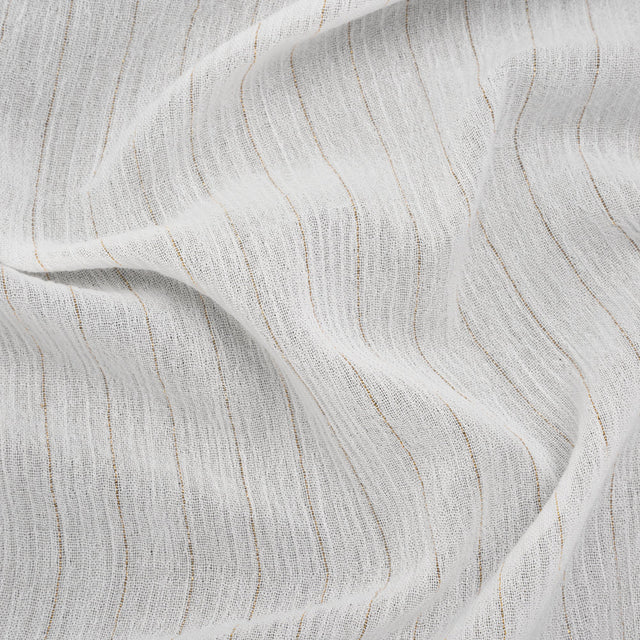 Crinkled Cotton Gauzy Woven with Metallic Pinstripes - White and Gold - Famous Australian Famous Australian Designer Deadstock