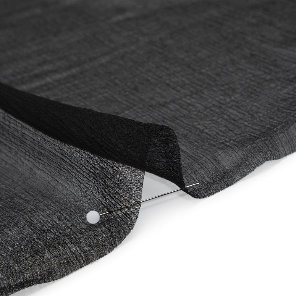 Crinkled Silk Georgette - Black - Famous Australian Designer Deadstock