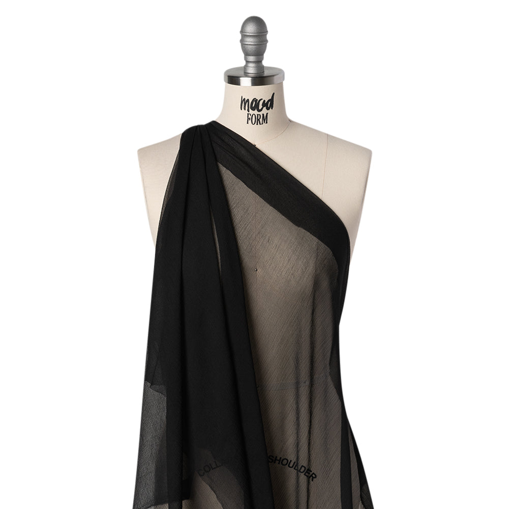 Crinkled Silk Georgette - Black - Famous Australian Designer Deadstock