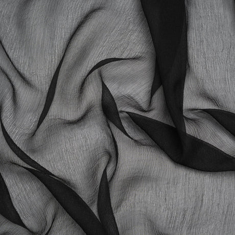 Crinkled Silk Georgette - Black - Famous Australian Designer Deadstock