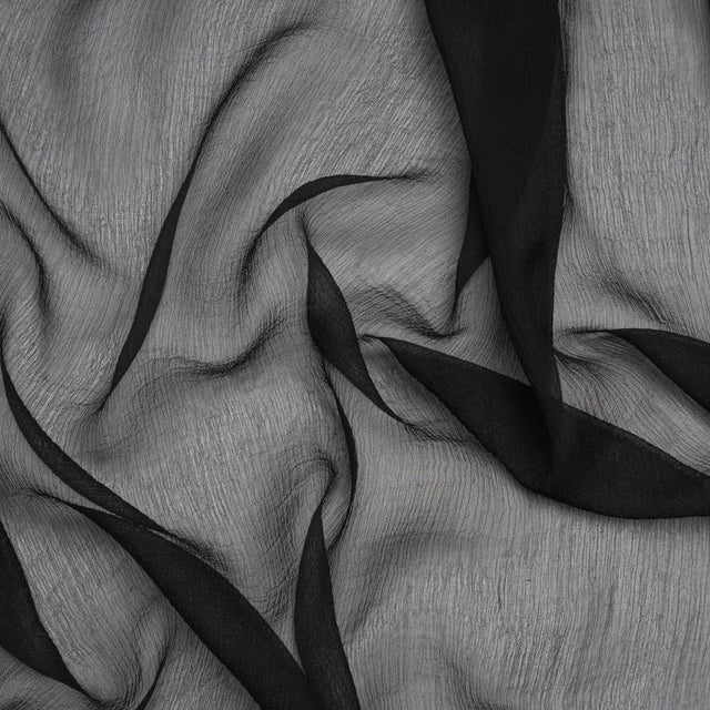 Crinkled Silk Georgette - Black - Famous Australian Designer Deadstock