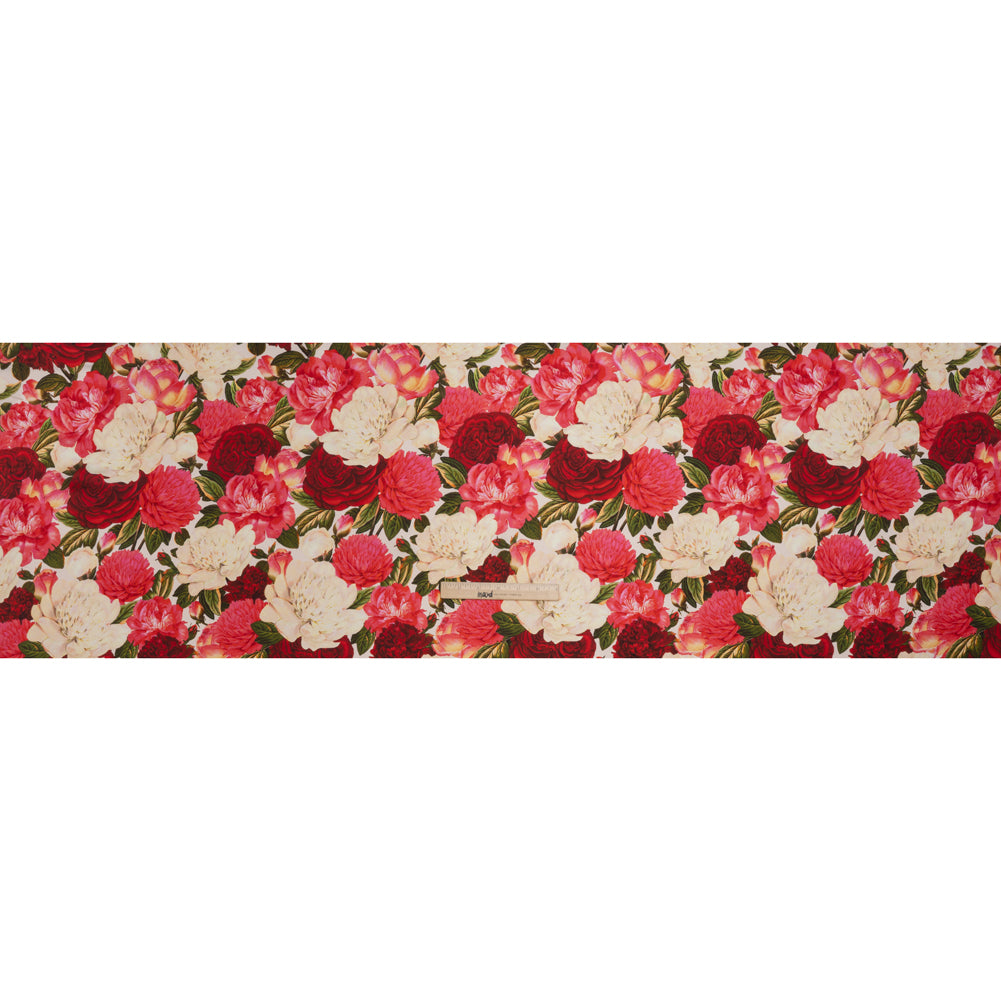 Silk Twill Print - Pink, Red and Ivory Roses - Famous Australian Designer Deadstock