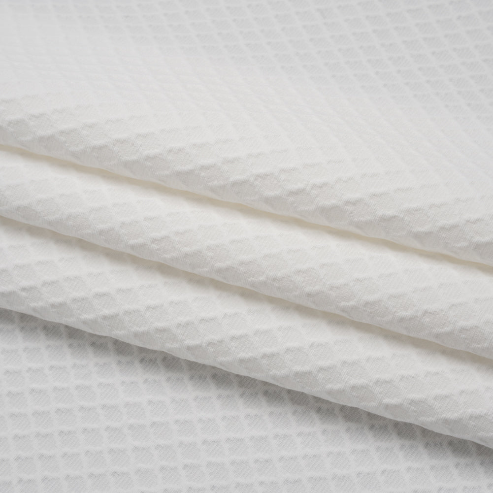 Stretch Cotton Jacquard - White Diamond Lattice - Famous Australian Designer Deadstock