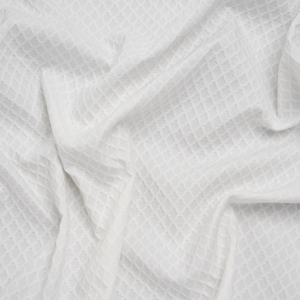 Stretch Cotton Jacquard - White Diamond Lattice - Famous Australian Designer Deadstock