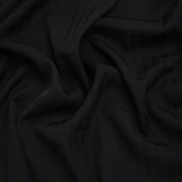 Fluid Rayon Twill - Black Herringbone Stripes - Famous Australian Designer Deadstock