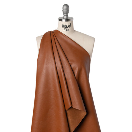 Stretch Faux Leather with Brushed Faux Suede Backing - Glazed Ginger Brown - Famous Australian Designer Deadstock