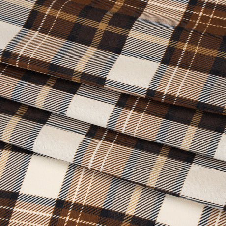 Stretch Polyester Crepe - Brown, Beige and Navy Diagonal Plaid - Designer Deadstock