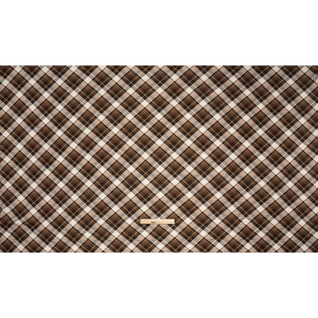 Stretch Polyester Crepe - Brown, Beige and Navy Diagonal Plaid - Designer Deadstock