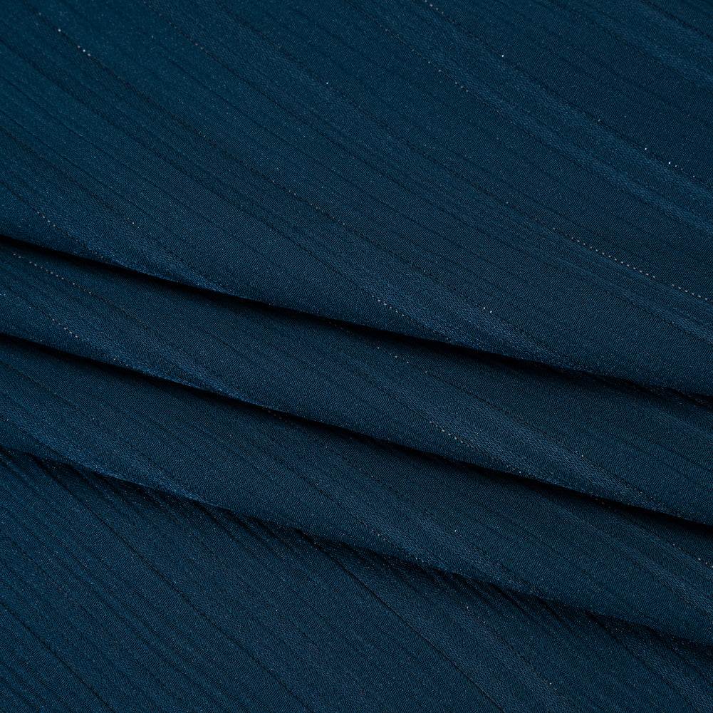 Polyester Dobby Plisse - Navy Blue Satin Stripes - Designer Deadstock