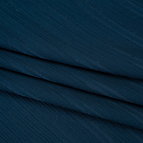 Polyester Dobby Plisse - Navy Blue Satin Stripes - Designer Deadstock