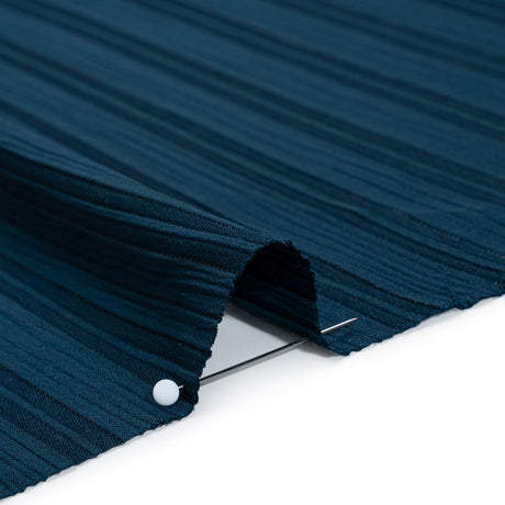 Polyester Dobby Plisse - Navy Blue Satin Stripes - Designer Deadstock