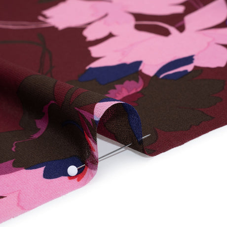 Polyester Chiffon Print - Wine Red, Pink and Purple Floral - Designer Deadstock