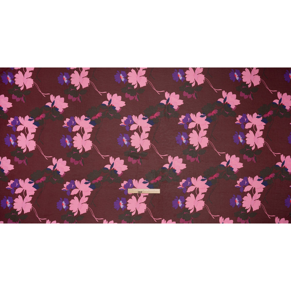 Polyester Chiffon Print - Wine Red, Pink and Purple Floral - Designer Deadstock