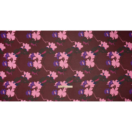 Polyester Chiffon Print - Wine Red, Pink and Purple Floral - Designer Deadstock