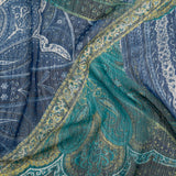 Crinkled Polyester Chiffon Print - Dark Blue, Teal and Olive Ornate Paisley Patchwork - Designer Deadstock