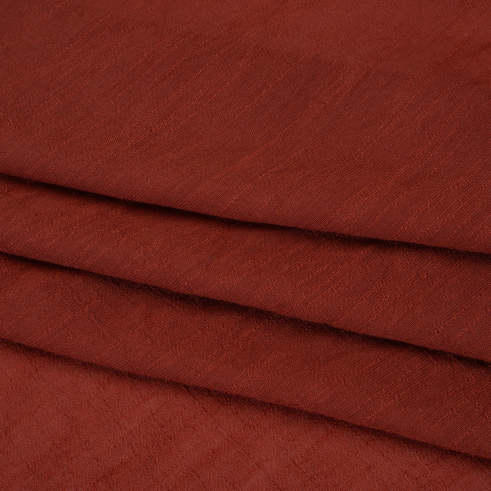 Textured Polyester and Rayon Gauzy Woven - Brick Red - Designer Deadstock