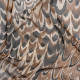 Polyester Stretch Mesh - Brown, Black and Cream Turkey Feathers - Designer Deadstock