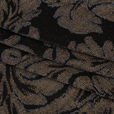 Metallic Nylon Knit - Black, Gold and Silver Floral - Designer Deadstock
