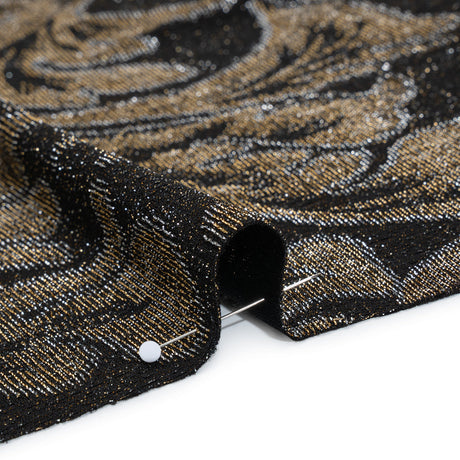 Metallic Nylon Knit - Black, Gold and Silver Floral - Designer Deadstock