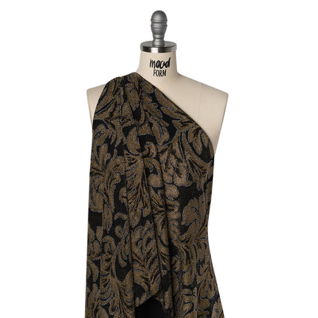 Metallic Nylon Knit - Black, Gold and Silver Floral - Designer Deadstock