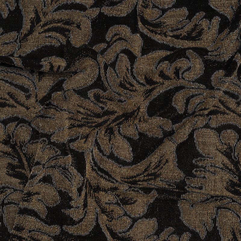 Metallic Nylon Knit - Black, Gold and Silver Floral - Designer Deadstock