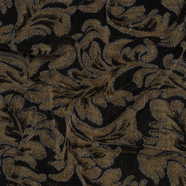 Metallic Nylon Knit - Black, Gold and Silver Floral - Designer Deadstock