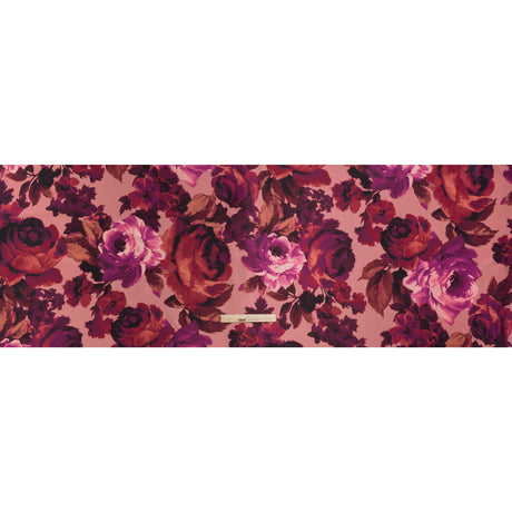 Polyester Mikado Print - Pink, Red and Plum Painterly Florals - Designer Deadstock