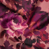 Polyester Mikado Print - Pink, Red and Plum Painterly Florals - Designer Deadstock