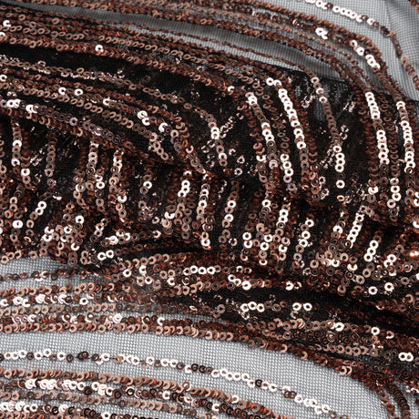 Sequined Polyester Tulle - Rose Gold Art Deco Arches on Black - Designer Deadstock