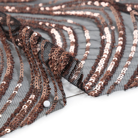 Sequined Polyester Tulle - Rose Gold Art Deco Arches on Black - Designer Deadstock