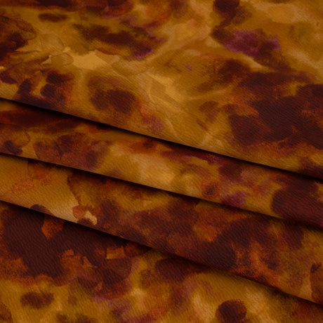 Stretch Polyester Crepe Back Satin - Burgundy and Gold Floral Impressions - Designer Deadstock