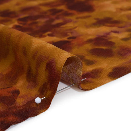 Stretch Polyester Crepe Back Satin - Burgundy and Gold Floral Impressions - Designer Deadstock