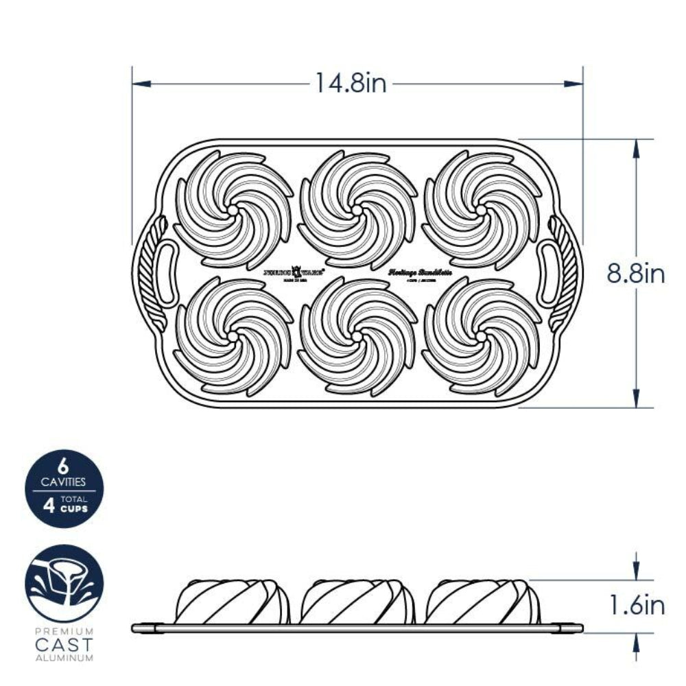 Nordic Ware Heritage Bundtlette Pan, 6 Cavities