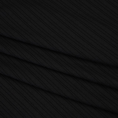 Stretch Polyester Barcode Rib Knit - Black - Designer Deadstock