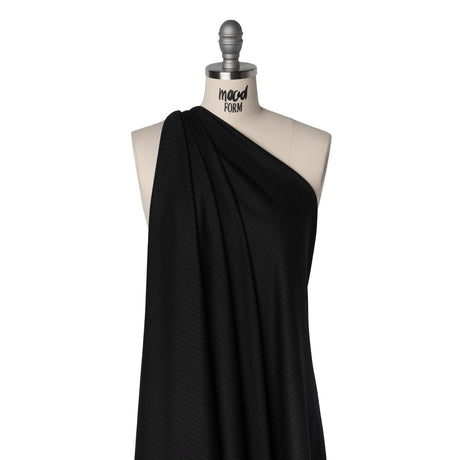 Stretch Polyester Barcode Rib Knit - Black - Designer Deadstock