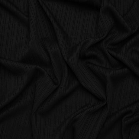 Stretch Polyester Barcode Rib Knit - Black - Designer Deadstock